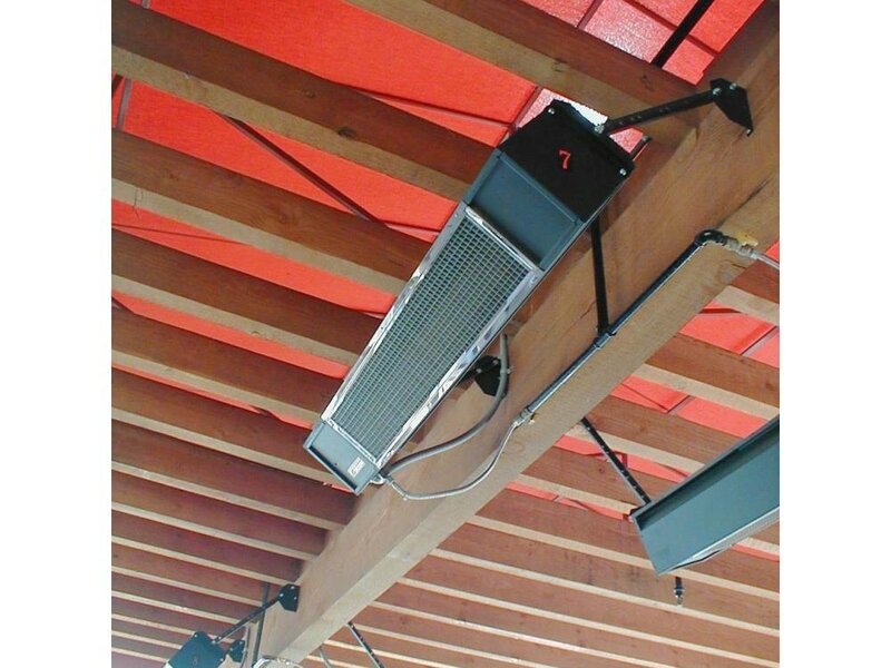 SunPak commercial infrared gas patio heater under a covered patio — view 2