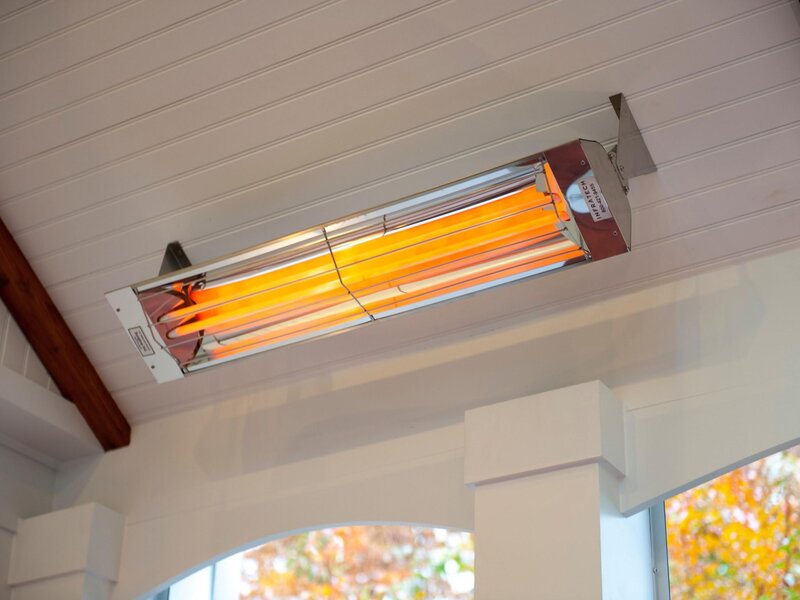 Infratech electric infrared heater mounted on a porch ceiling